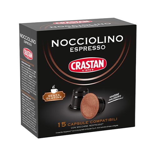 Nuovo gusto Crastan in capsule compatibili Nespresso®: Nocciolino espresso per una pausa buona, veloce e naturalmente gustosa.